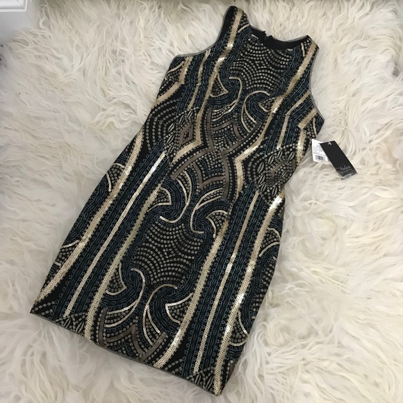 AIDAN MATTOX Metallic Sequined Clubwear Dress - Picture 4 of 9